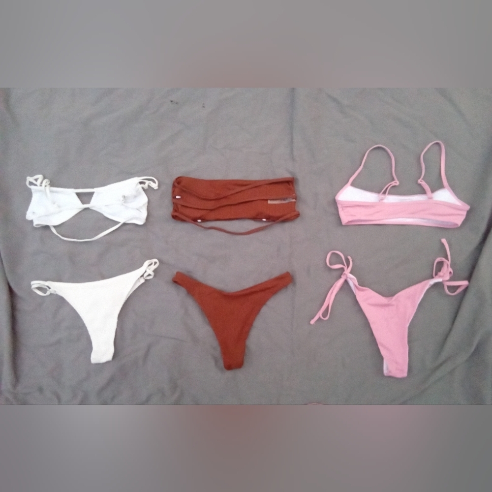 Pink, White, and Brown Bikini Set